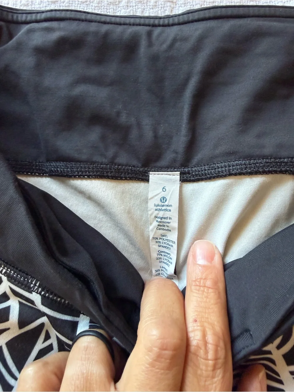 lululemon athletica Black & White Leaf-Print Bike Shorts